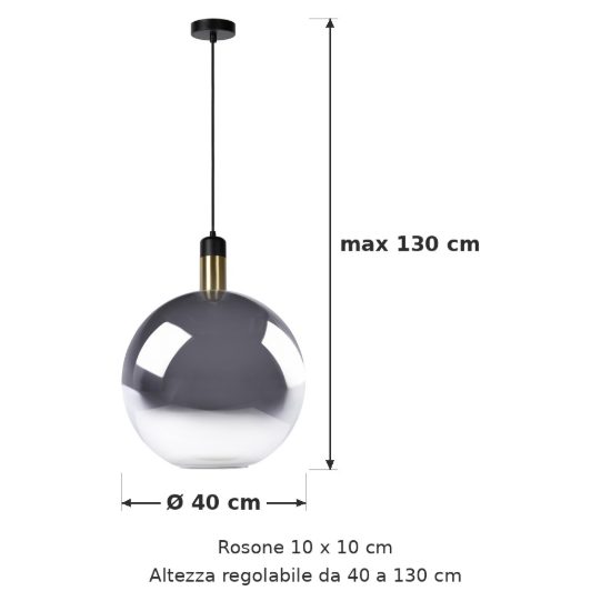 Lampadario a sospensione grande a globo per sala da pranzo contemporaneo fume nero
