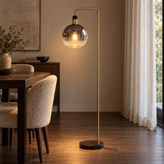 Piantana a globo per sala da pranzo contemporanea fume nero