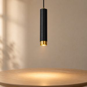 Lampada a sospensione a cilindro per soggiorno contemporanea nero oro