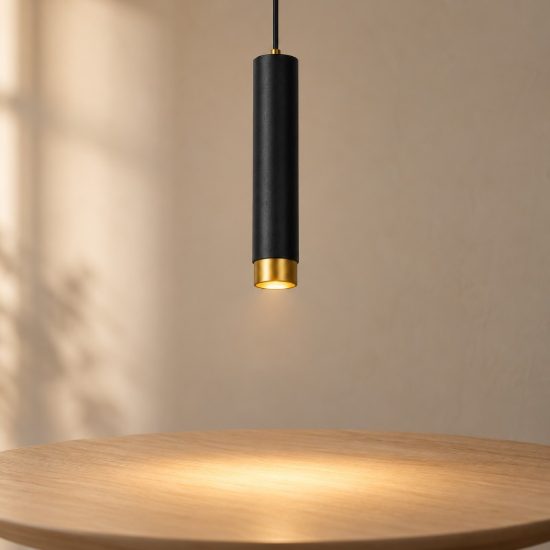 Lampada a sospensione a cilindro per soggiorno contemporanea nero oro