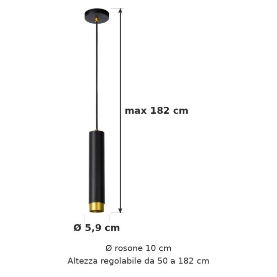 Lampada a sospensione a cilindro per soggiorno contemporanea nero oro