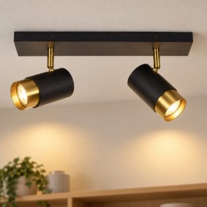 Plafoniera con 2 faretti orientabili contemporanea nero oro