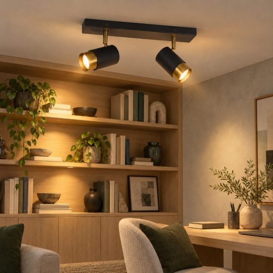 Plafoniera con 2 faretti orientabili contemporanea nero oro