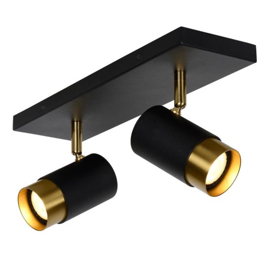 Plafoniera con 2 faretti orientabili contemporanea nero oro