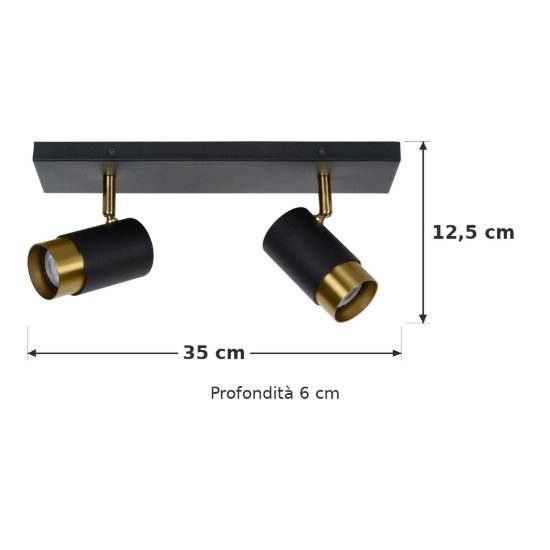 Plafoniera con 2 faretti orientabili contemporanea nero oro