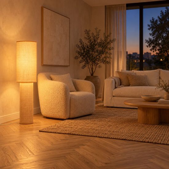 Piantana a cilindro per soggiorno moderna naturale bianco