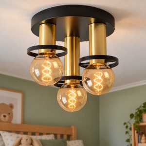 Plafoniera 3 luci rotonda contemporanea nero oro
