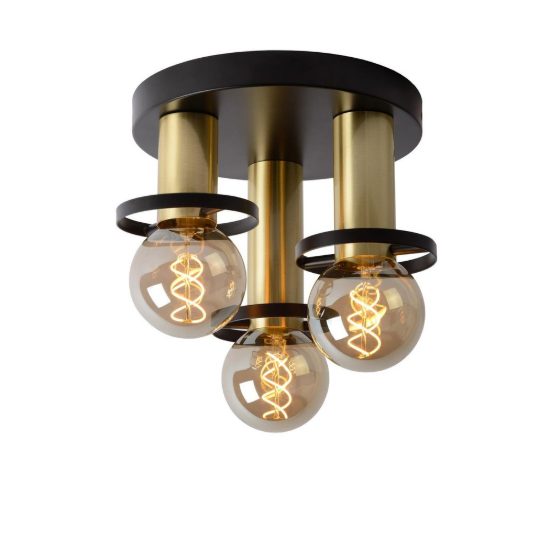Plafoniera 3 luci rotonda contemporanea nero oro