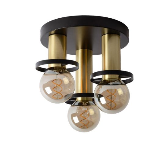 Plafoniera 3 luci rotonda contemporanea nero oro