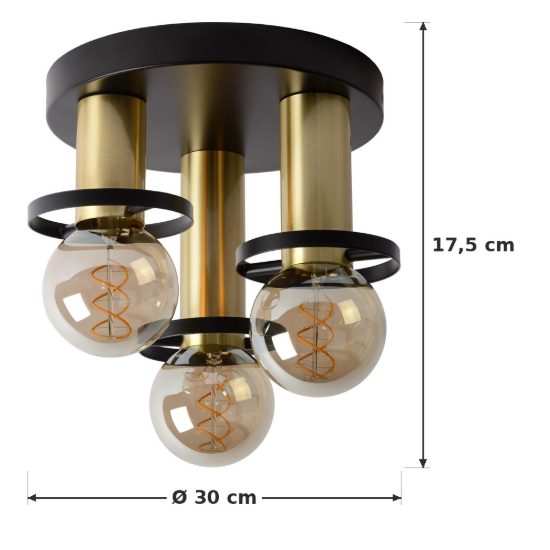Plafoniera 3 luci rotonda contemporanea nero oro
