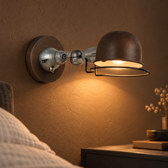 Applique per comodino camera da letto a cupola marrone ruggine grigio con snodo