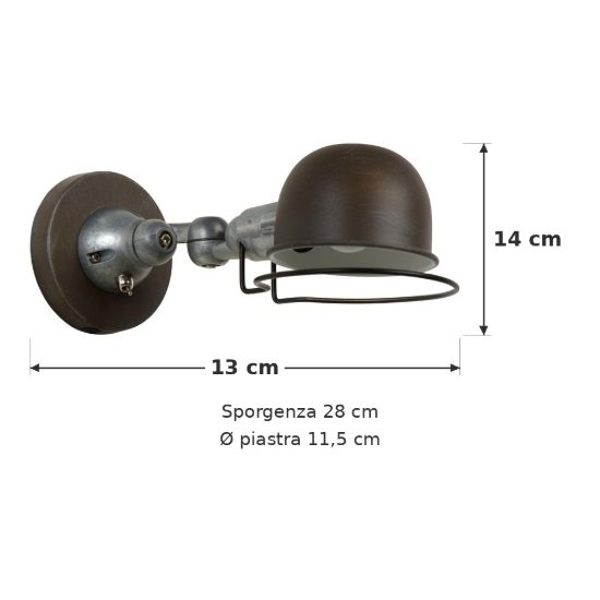 Applique per comodino camera da letto a cupola marrone ruggine grigio con snodo