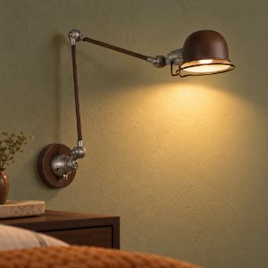 Applique per comodino camera da letto a cupola marrone ruggine grigio con braccio snodabile