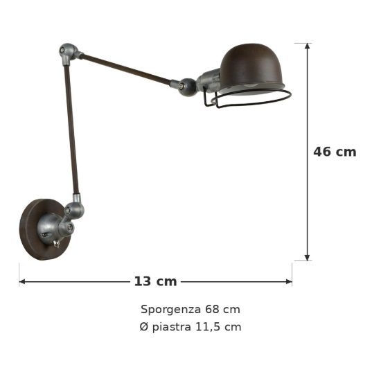 Applique per comodino camera da letto a cupola marrone ruggine grigio con braccio snodabile