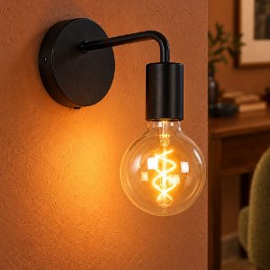 Applique per soggiorno moderna nero con lampadina a vista