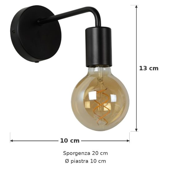 Applique per soggiorno moderna nero con lampadina a vista