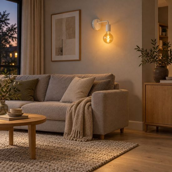 Applique per salotto moderna bianco con lampadina a vista