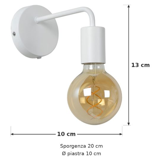 Applique per salotto moderna bianco con lampadina a vista
