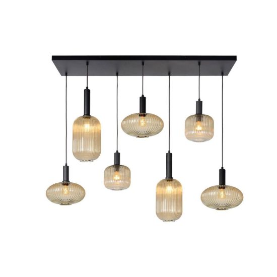 Lampadario a sospensione con 7 pendenti lineare per sala da pranzo contemporaneo ambra nero