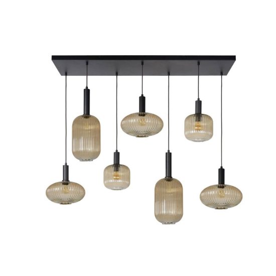 Lampadario a sospensione con 7 pendenti lineare per sala da pranzo contemporaneo ambra nero