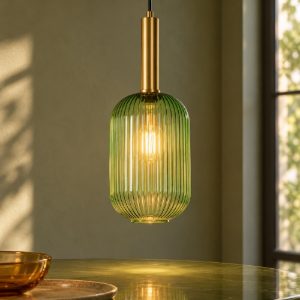 Lampada a sospensione a cilindro per sala da pranzo contemporanea verde ambra