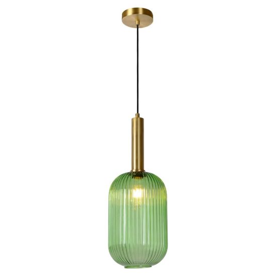 Lampada a sospensione a cilindro per sala da pranzo contemporanea verde ambra