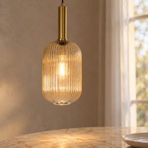 Lampada a sospensione a cilindro per sala da pranzo contemporanea ambra oro