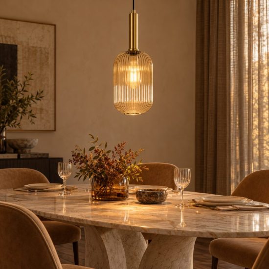Lampada a sospensione a cilindro per sala da pranzo contemporanea ambra oro