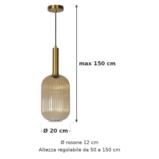 Lampada a sospensione a cilindro per sala da pranzo contemporanea ambra oro