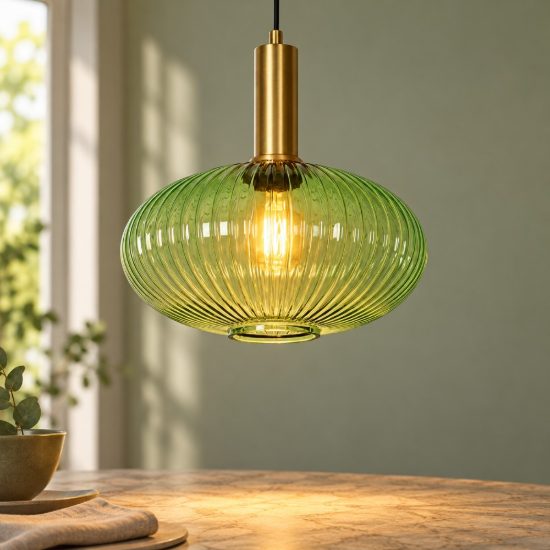Lampadario a sospensione ovale per sala da pranzo contemporaneo verde oro