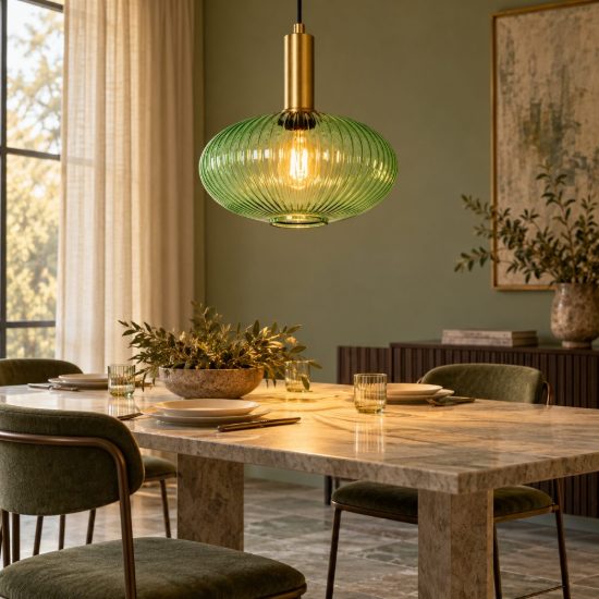 Lampadario a sospensione ovale per sala da pranzo contemporaneo verde oro