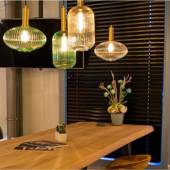 Lampadario a sospensione ovale per sala da pranzo contemporaneo verde oro