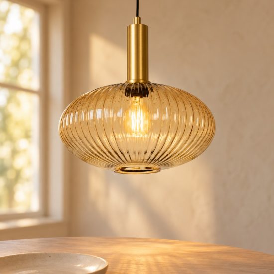 Lampadario a sospensione ovale per sala da pranzo contemporaneo ambra oro