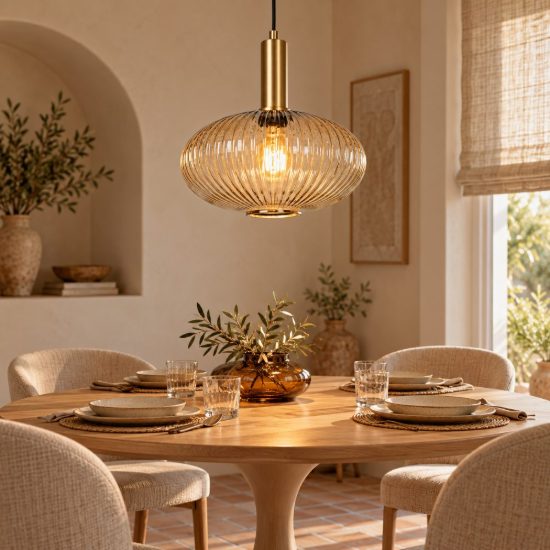 Lampadario a sospensione ovale per sala da pranzo contemporaneo ambra oro