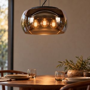 Lampadario a sospensione 3 luci piccolo a globo per sala da pranzo moderno fume nero