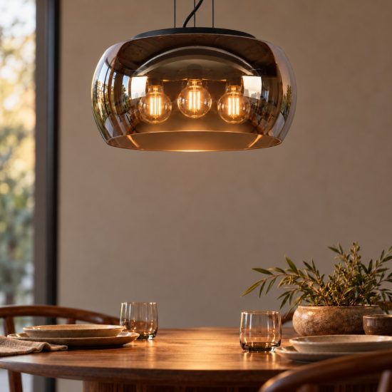 Lampadario a sospensione 3 luci piccolo a globo per sala da pranzo moderno fume nero
