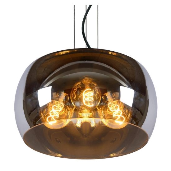 Lampadario a sospensione 3 luci piccolo a globo per sala da pranzo moderno fume nero