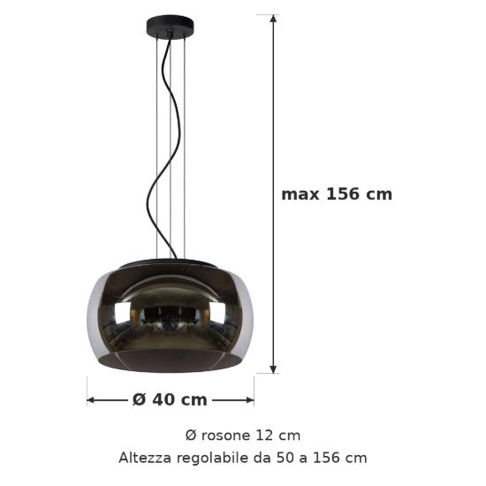 Lampadario a sospensione 3 luci piccolo a globo per sala da pranzo moderno fume nero
