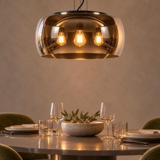Lampadario a sospensione 3 luci grande a globo per sala da pranzo moderno fume nero