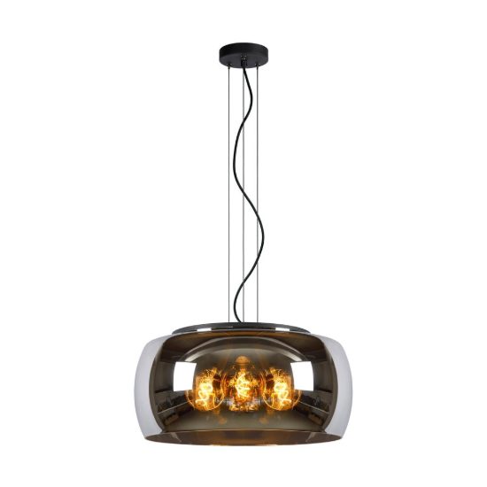 Lampadario a sospensione 3 luci grande a globo per sala da pranzo moderno fume nero
