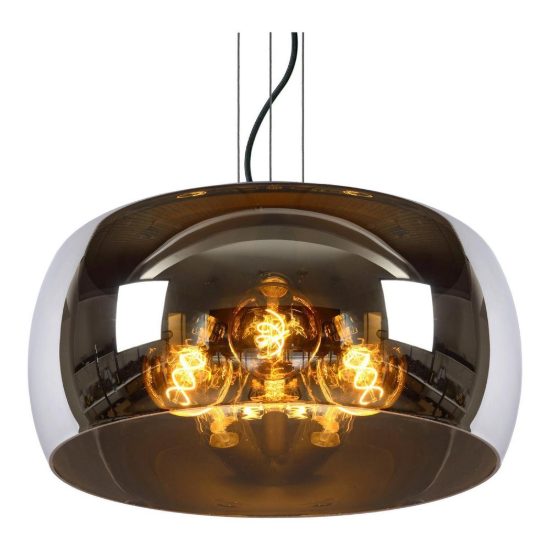 Lampadario a sospensione 3 luci grande a globo per sala da pranzo moderno fume nero