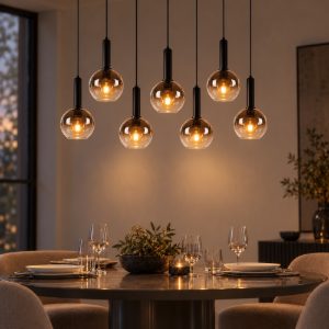 Lampadario a sospensione con 7 pendenti lineare per soggiorno moderno nero fume