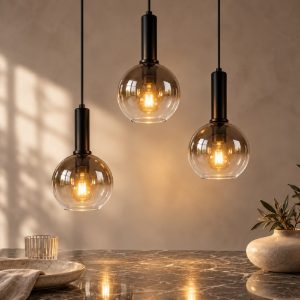 Lampadario a sospensione con 3 pendenti a cascata per soggiorno moderno nero fume