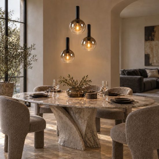 Lampadario a sospensione con 3 pendenti a cascata per soggiorno moderno nero fume
