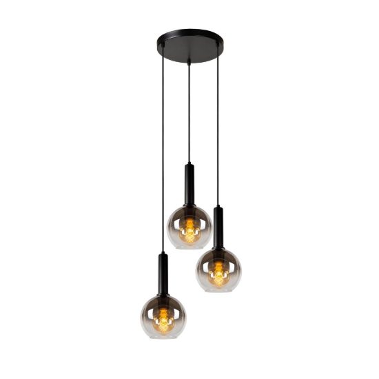 Lampadario a sospensione con 3 pendenti a cascata per soggiorno moderno nero fume