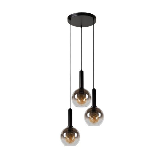 Lampadario a sospensione con 3 pendenti a cascata per soggiorno moderno nero fume