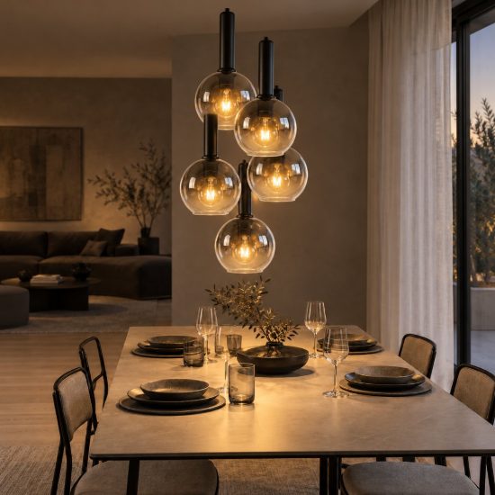 Lampadario a sospensione con 5 pendenti a grappolo per soggiorno moderno nero fume