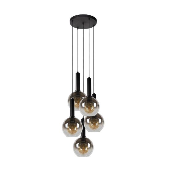 Lampadario a sospensione con 5 pendenti a grappolo per soggiorno moderno nero fume