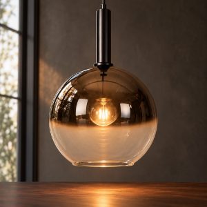 Lampadario a sospensione a globo per soggiorno moderno nero fume