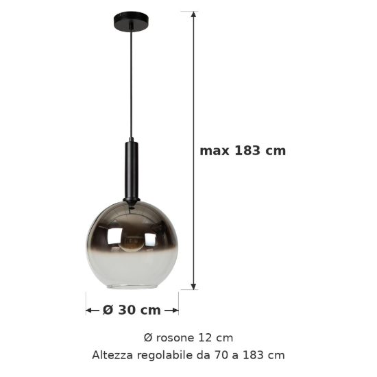 Lampadario a sospensione a globo per soggiorno moderno nero fume
